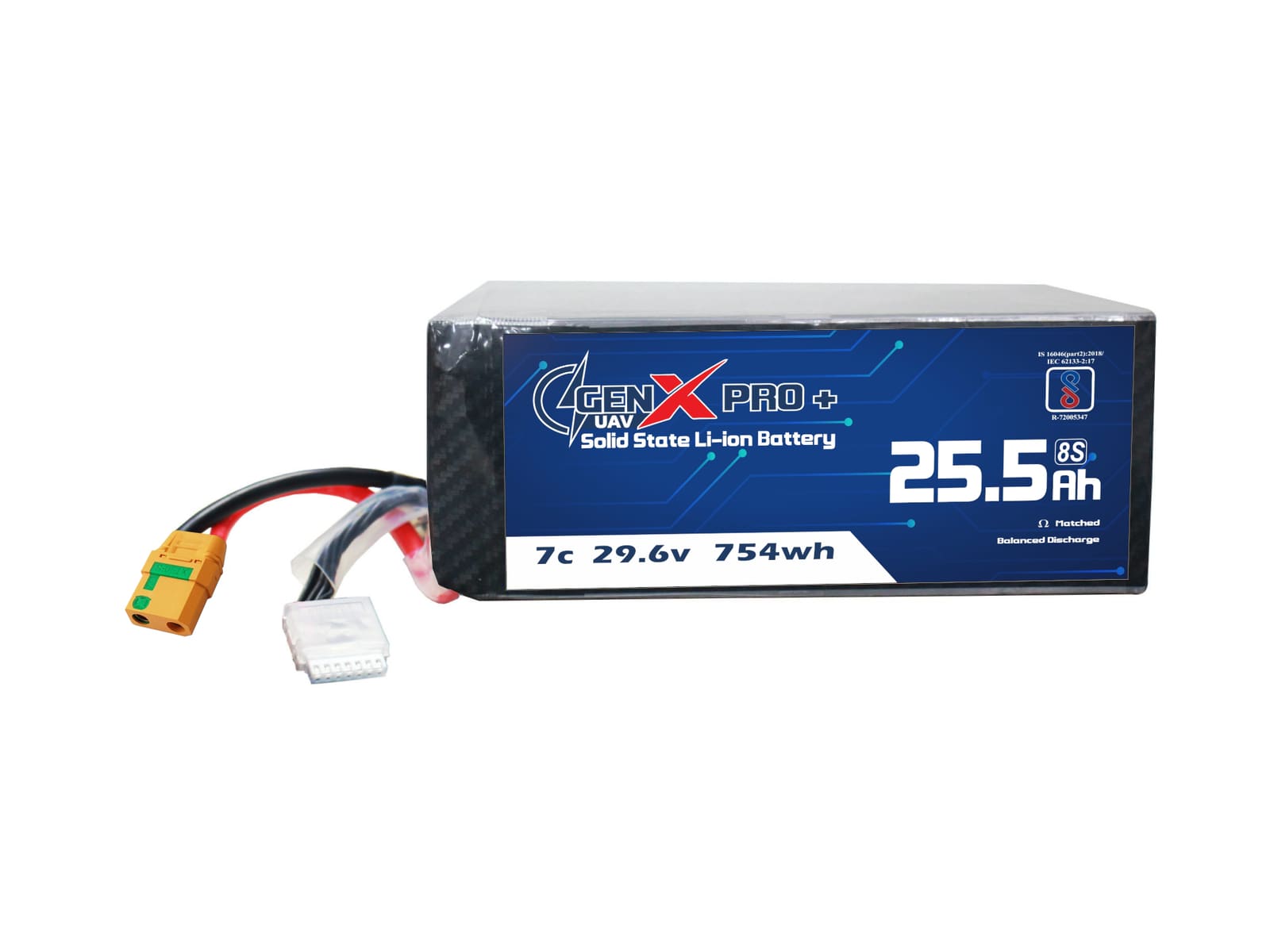 29.6V · 8S · 25500mAh · 3C — GenX Pro+ · Solid-State Series UAV battery pack