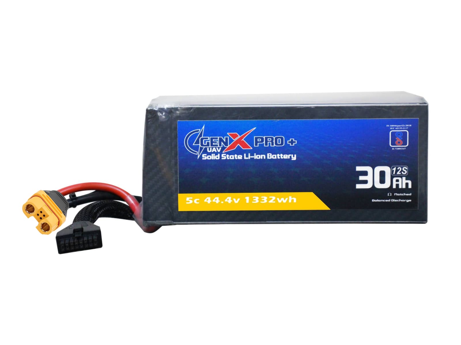 44.4V · 12S · 30000mAh · 10C — GenX Pro+ · Solid-State Series UAV battery pack