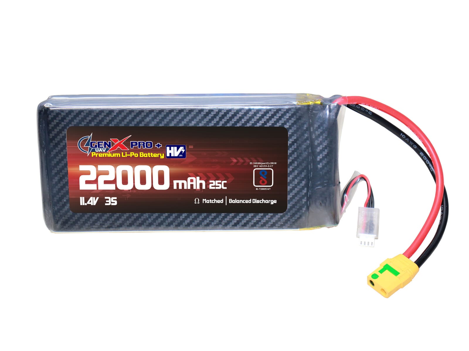 11.4V · 3S · 22000mAh · 40C — GenX LiPo Series UAV battery pack