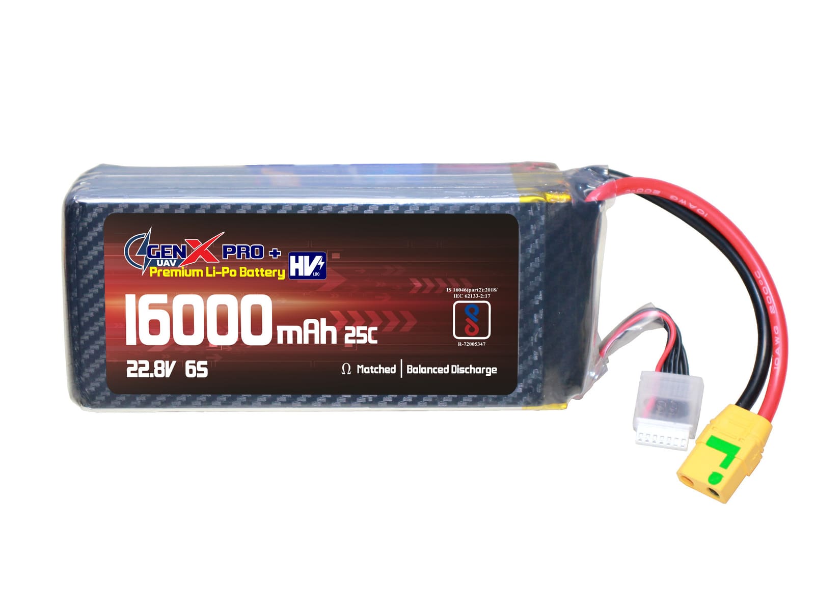 22.8V · 6S · 16000mAh · 40C — GenX LiPo Series UAV battery pack