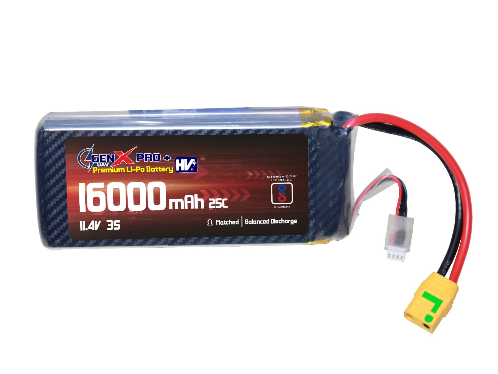 11.4V · 3S · 16000mAh · 40C — GenX LiPo Series UAV battery pack