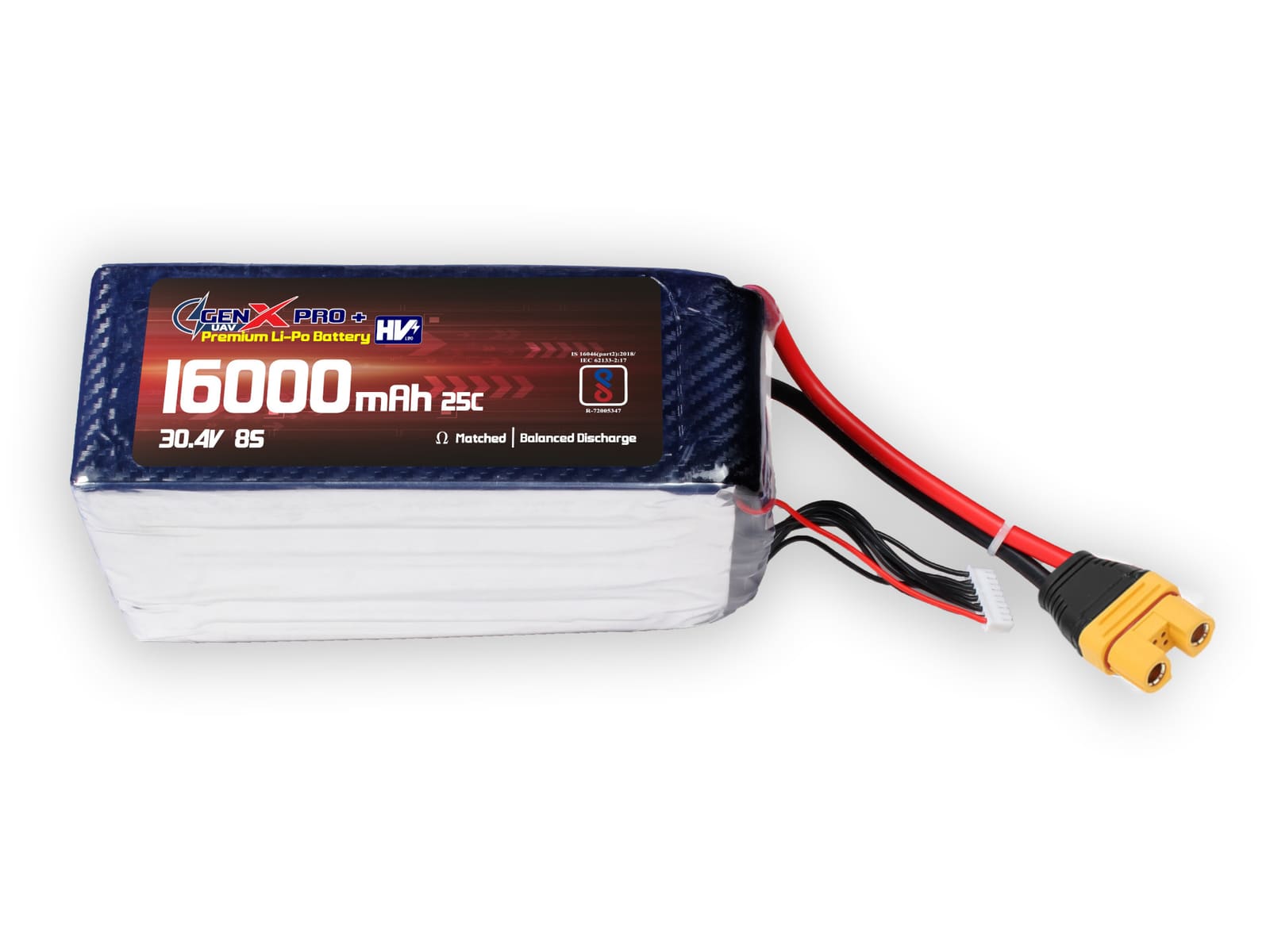 30.4V · 8S · 16000mAh · 40C — GenX LiPo Series UAV battery pack