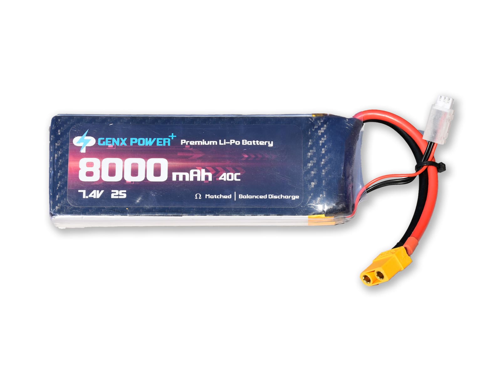 7.4V · 2S · 8000mAh · 40C — GenX LiPo Series UAV battery pack