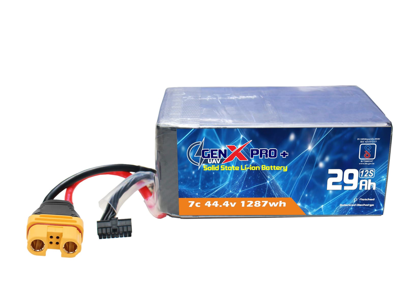 44.4V · 12S · 29000mAh · 7C — GenX Pro+ · Solid-State Series UAV battery pack