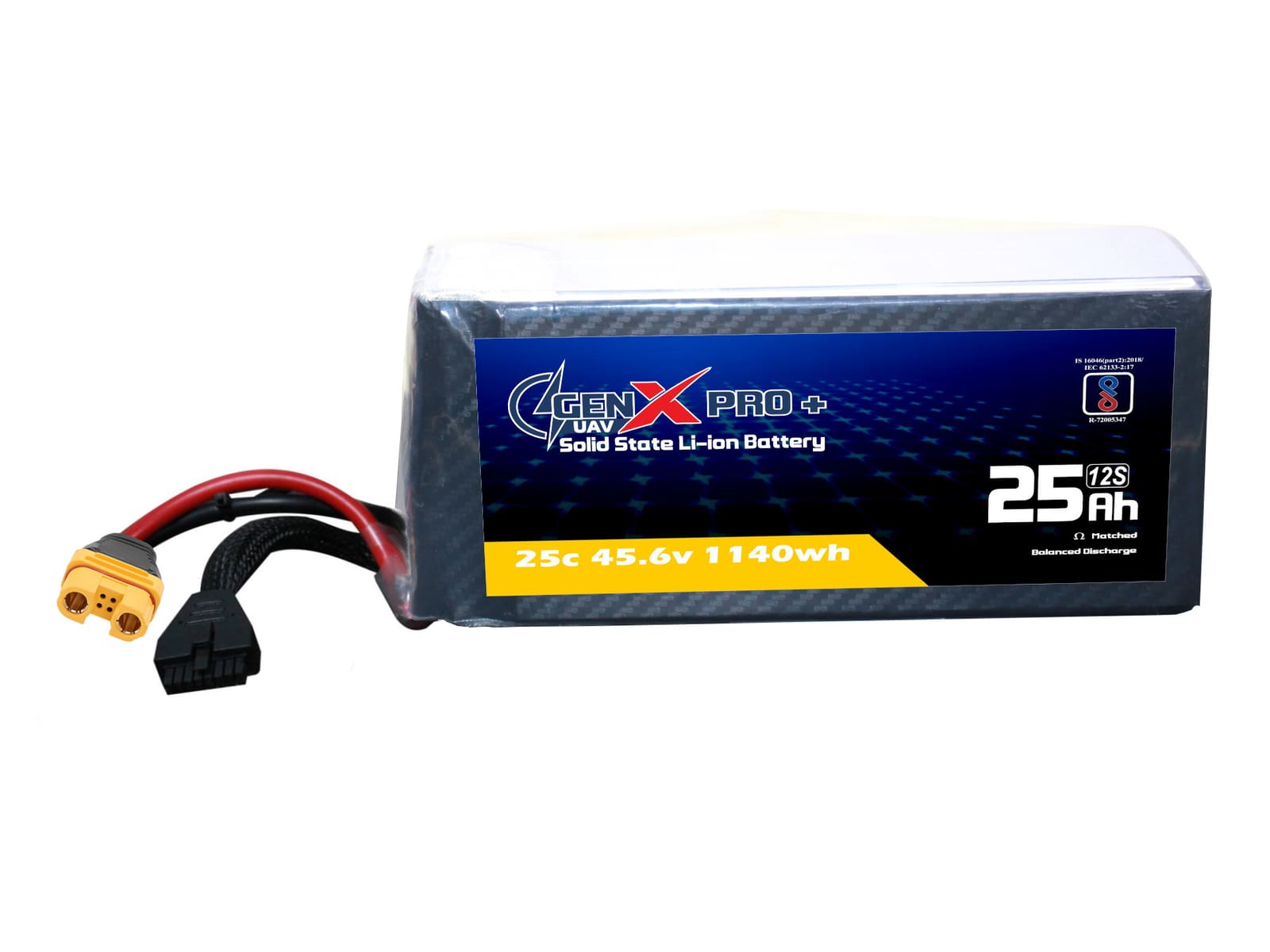 45.6V · 12S · 25000mAh · 40C — GenX Pro+ · Solid-State Series UAV battery pack