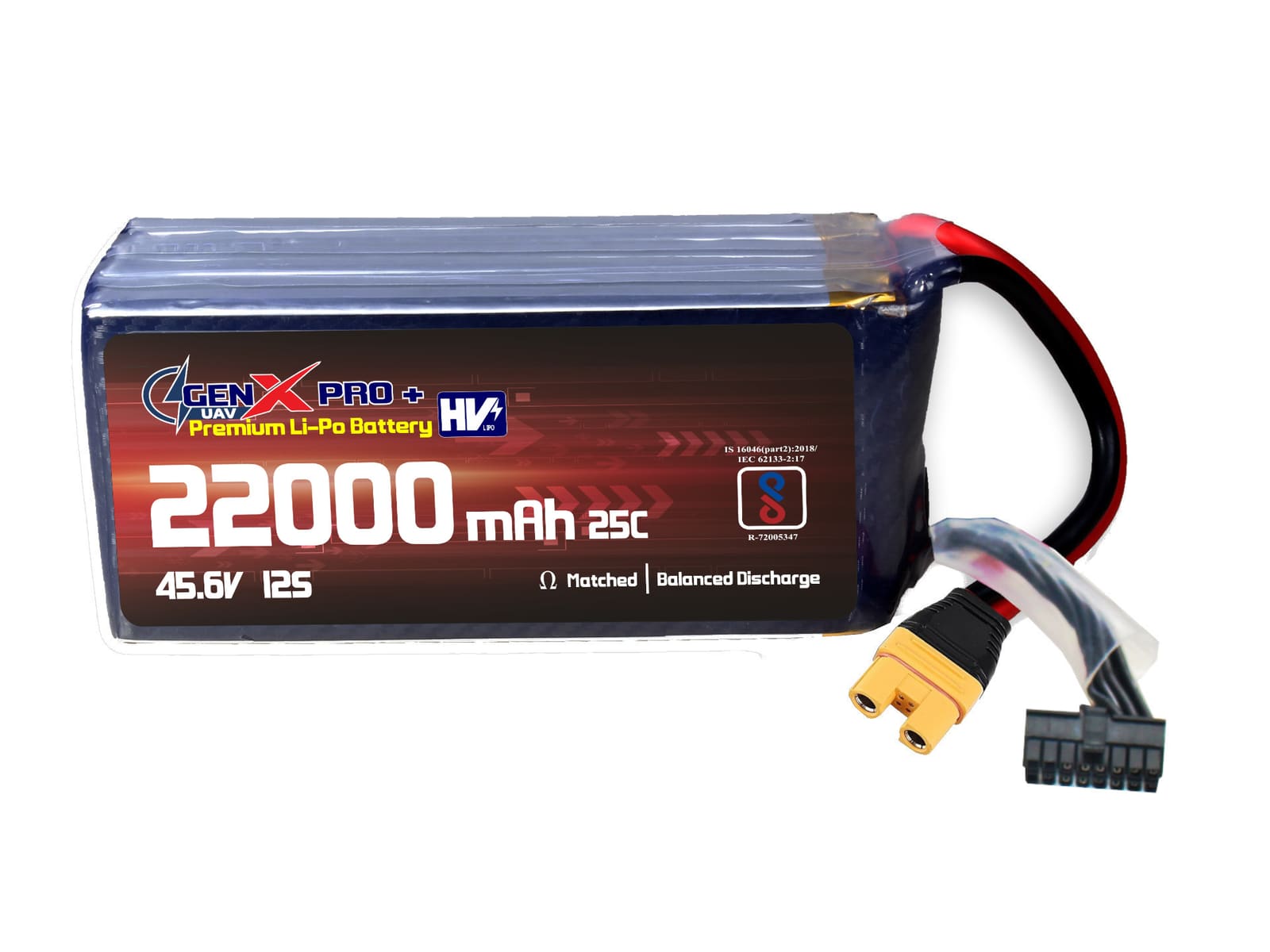 45.6V · 12S · 22000mAh · 40C — GenX LiPo Series UAV battery pack