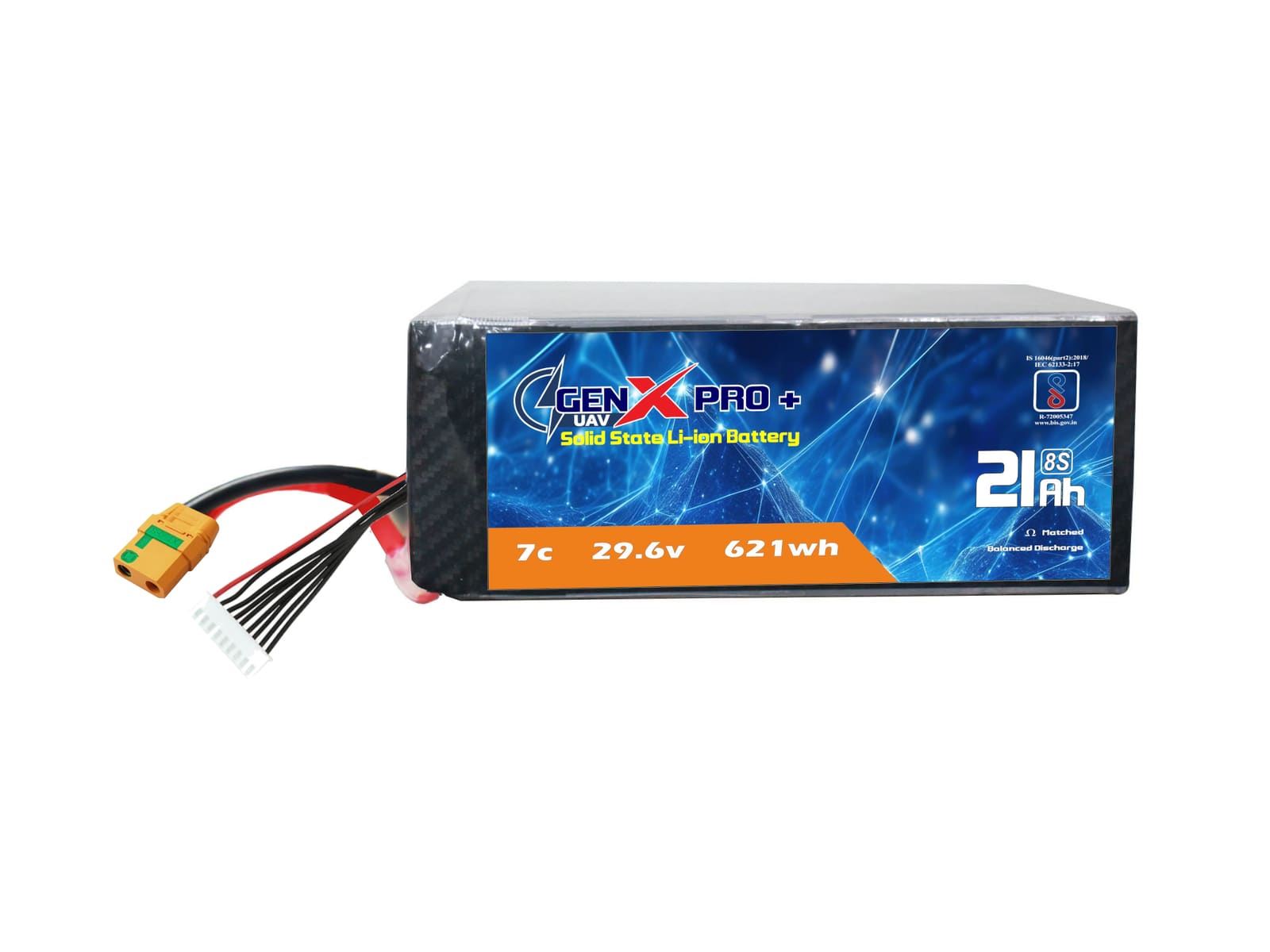 29.6V · 8S · 21000mAh · 7C — GenX Pro+ · Solid-State Series UAV battery pack