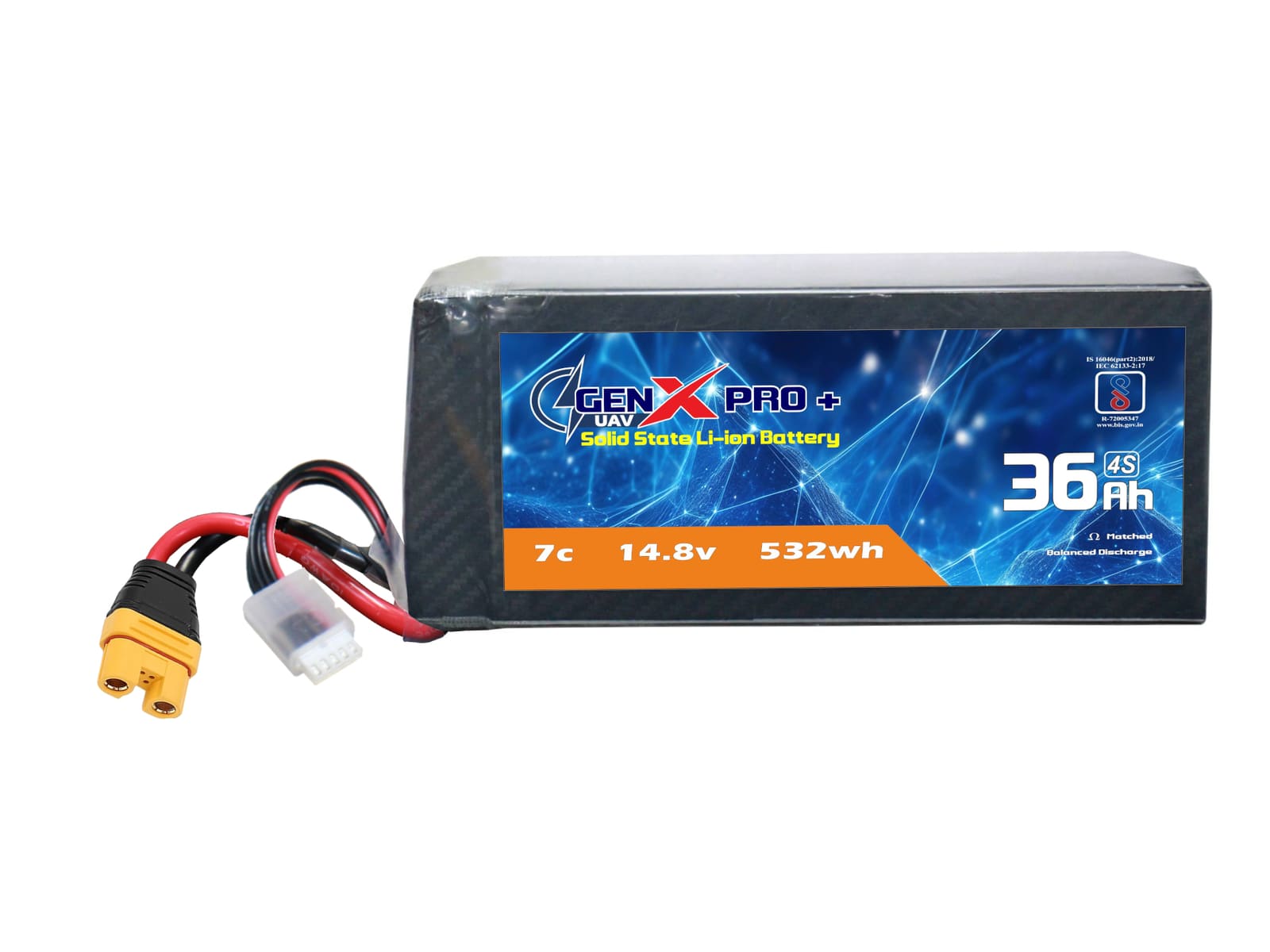 14.8V · 4S · 36000mAh · 7C — GenX Pro+ · Solid-State Series UAV battery pack