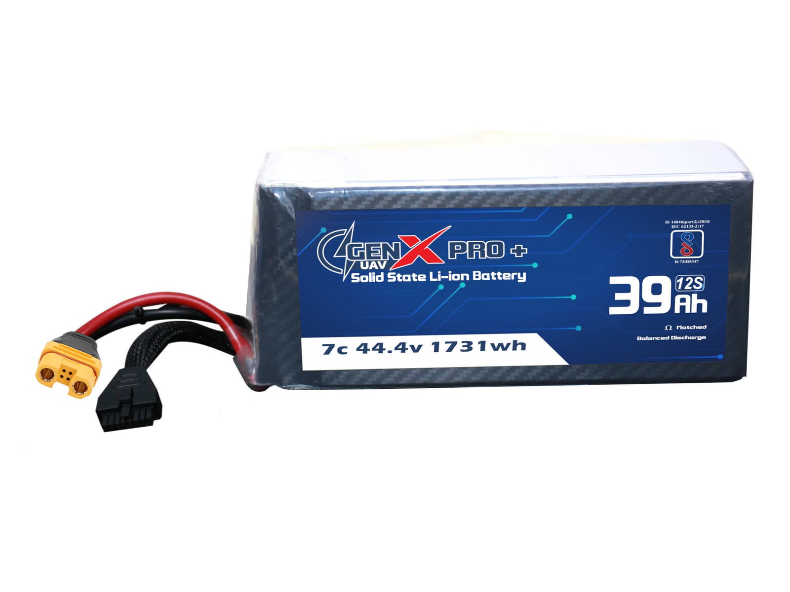 44.4V · 12S · 39000mAh · 3C — GenX Pro+ · Solid-State Series UAV battery pack