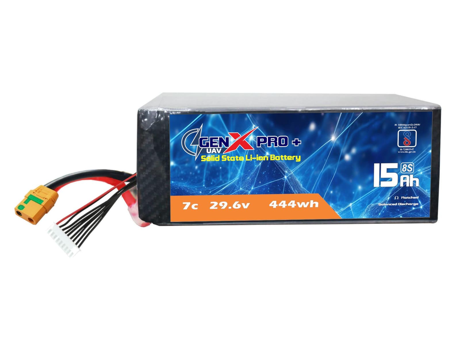 29.6V · 8S · 15000mAh · 7C — GenX Pro+ · Solid-State Series UAV battery pack