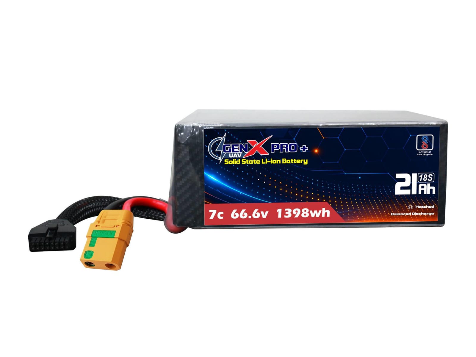 66.6V · 18S · 21000mAh · 7C — GenX Pro+ · Solid-State Series UAV battery pack