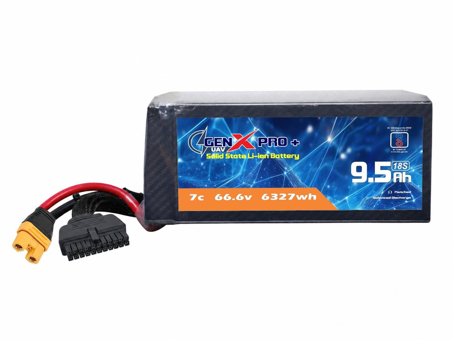 66.6V · 18S · 9500mAh · 7C — GenX Pro+ · Solid-State Series UAV battery pack