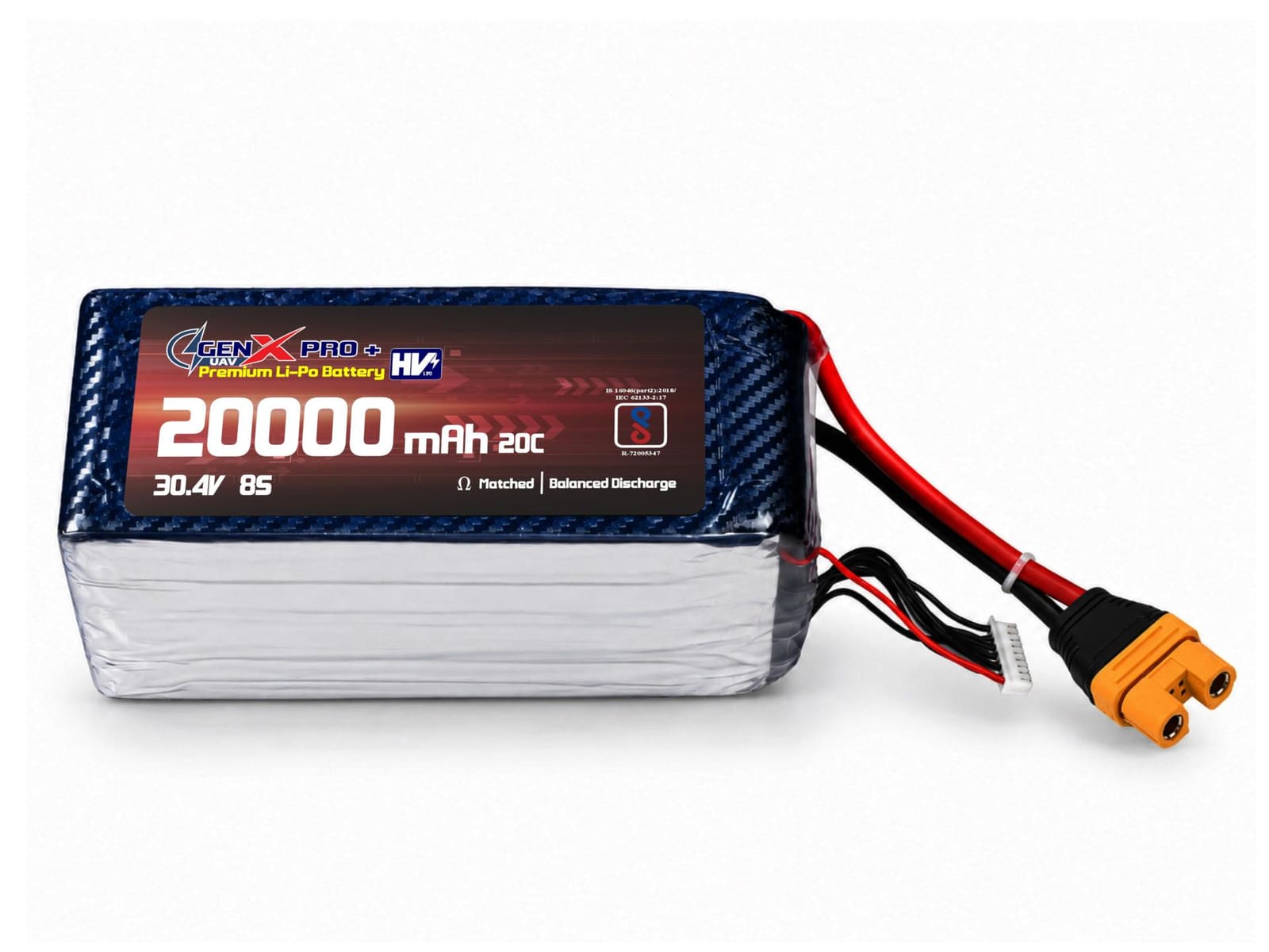 30.4V · 8S · 20000mAh · 40C — GenX LiPo Series UAV battery pack