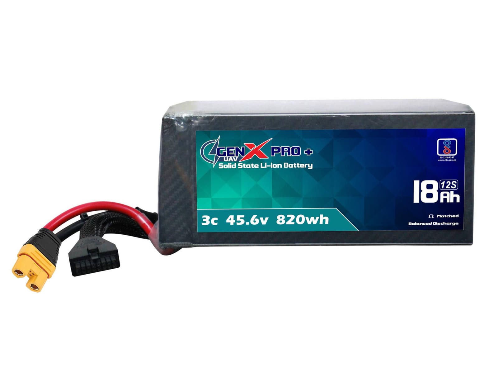 45.6V · 12S · 18000mAh · 3C — GenX Pro+ · Solid-State Series UAV battery pack