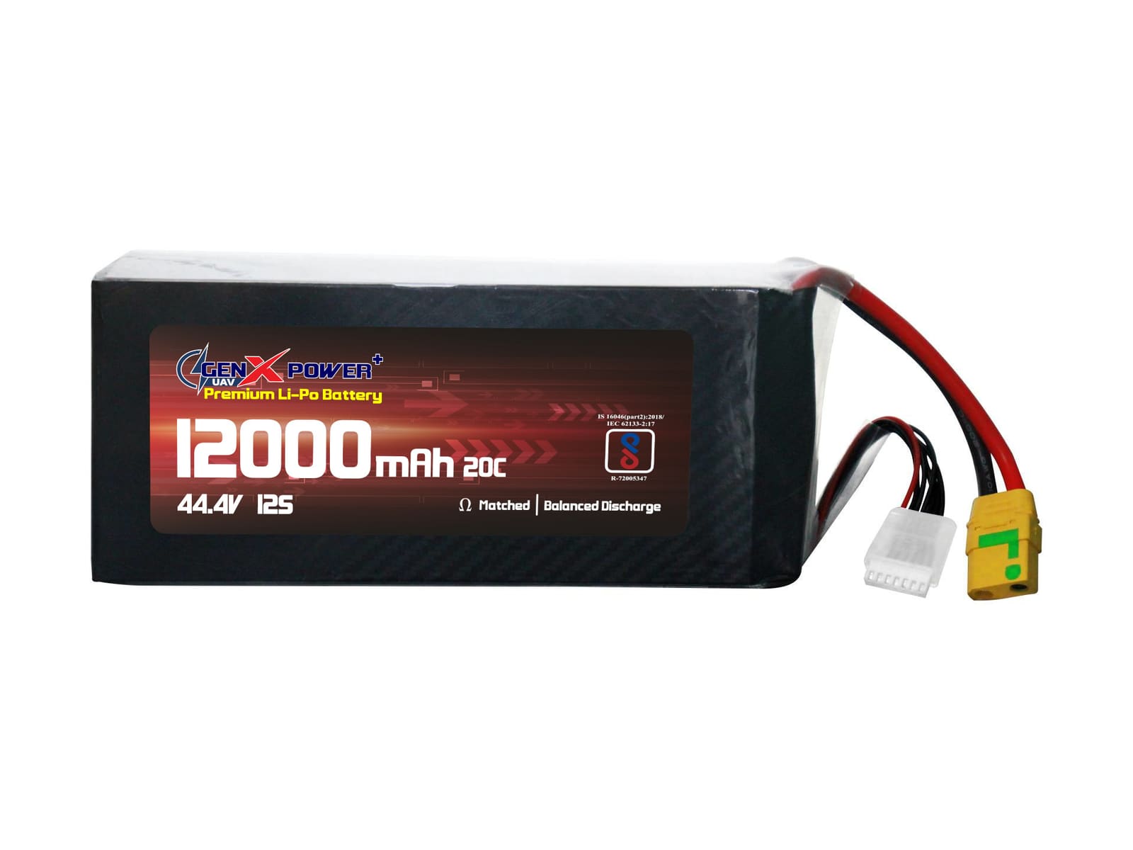 44.4V · 12S · 12000mAh · 40C — GenX LiPo Series UAV battery pack