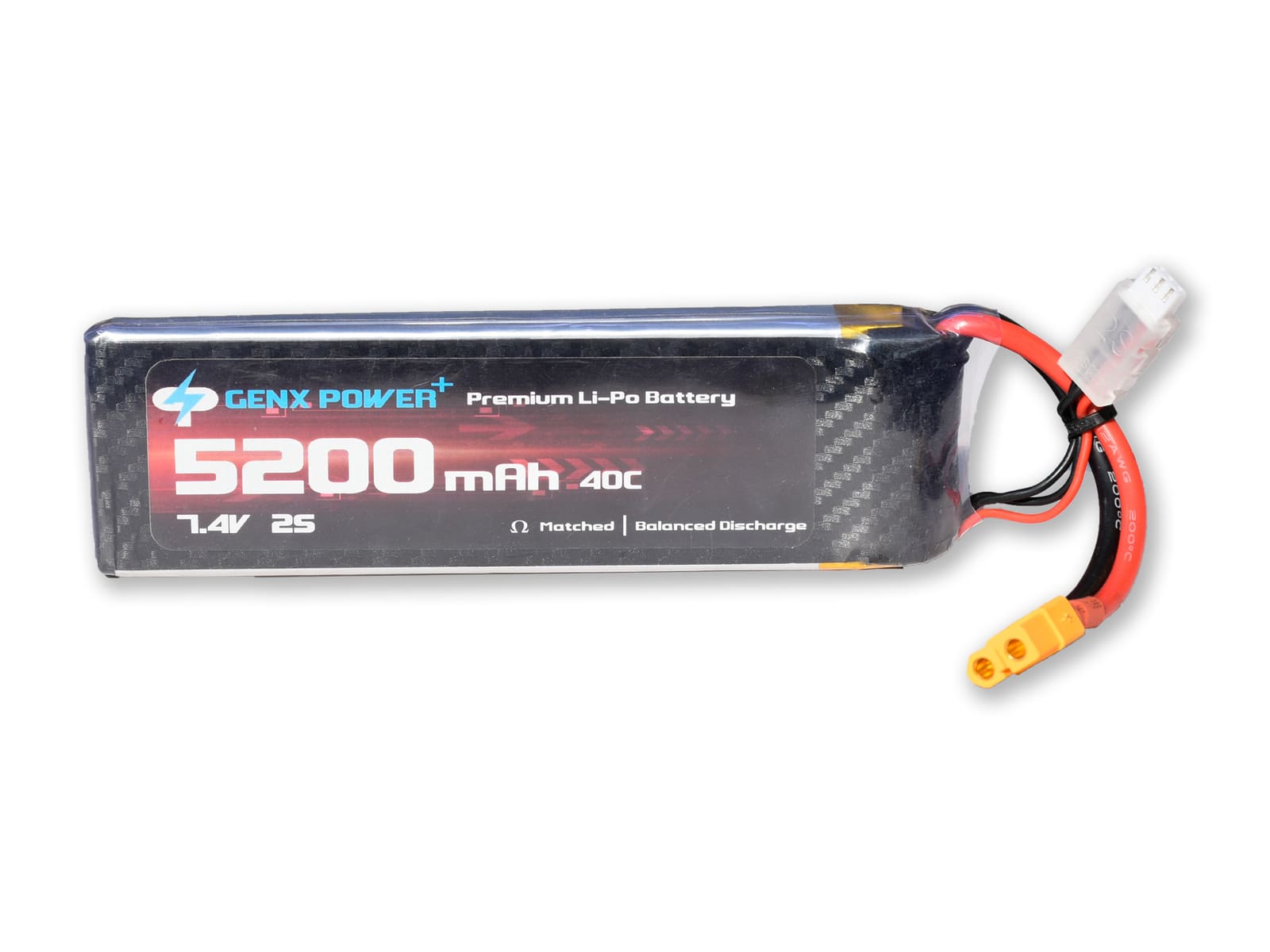 7.4V · 2S · 5200mAh · 60C — GenX LiPo Series UAV battery pack