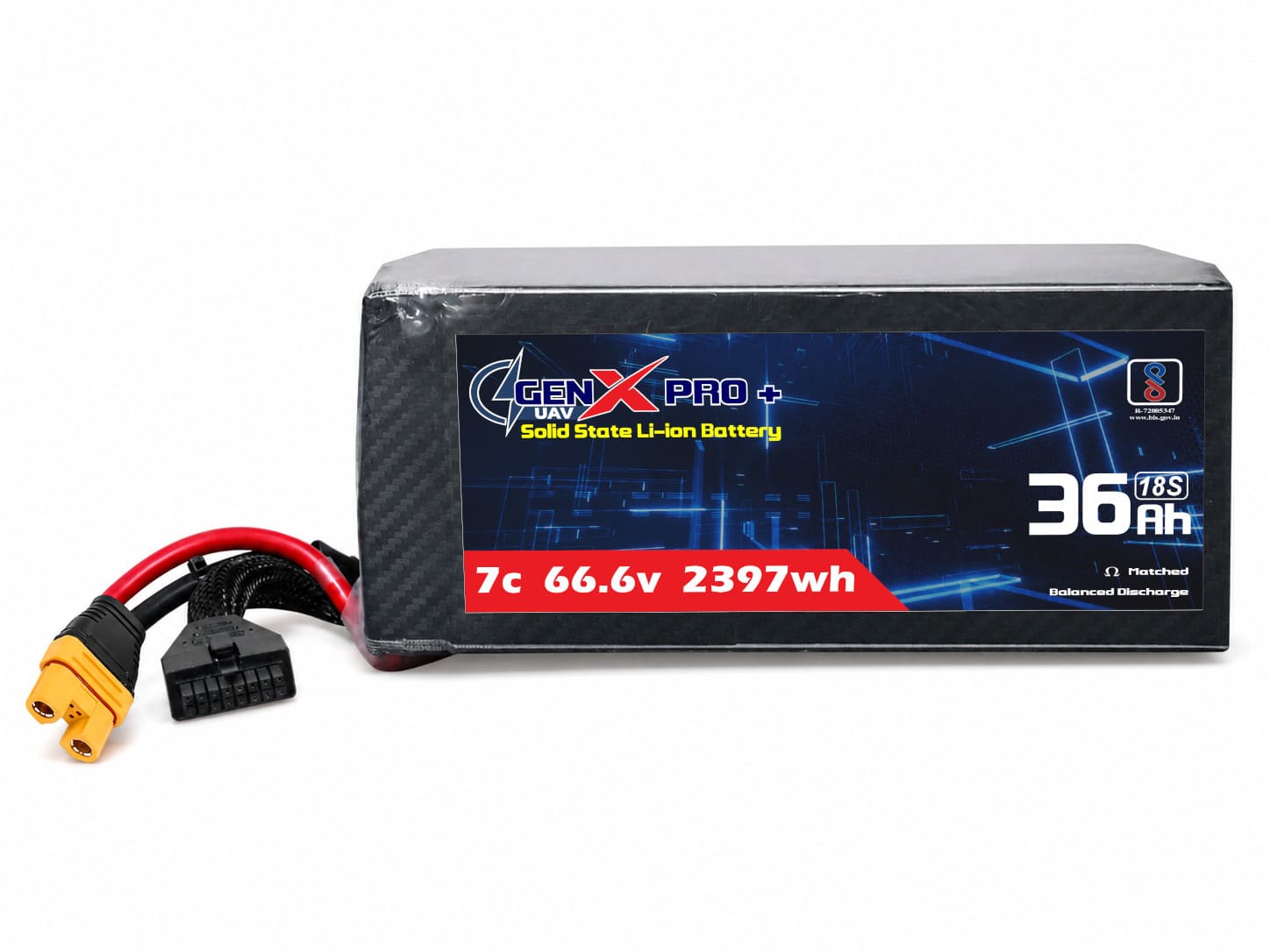 66.6V · 18S · 36000mAh · 5C — GenX Pro+ · Solid-State Series UAV battery pack