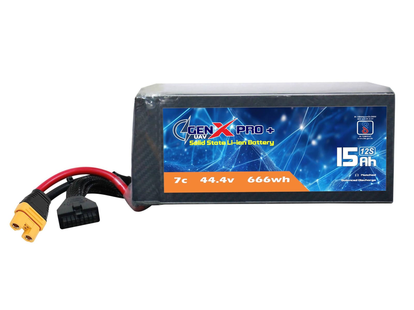 44.4V · 12S · 15000mAh · 7C — GenX Pro+ · Solid-State Series UAV battery pack