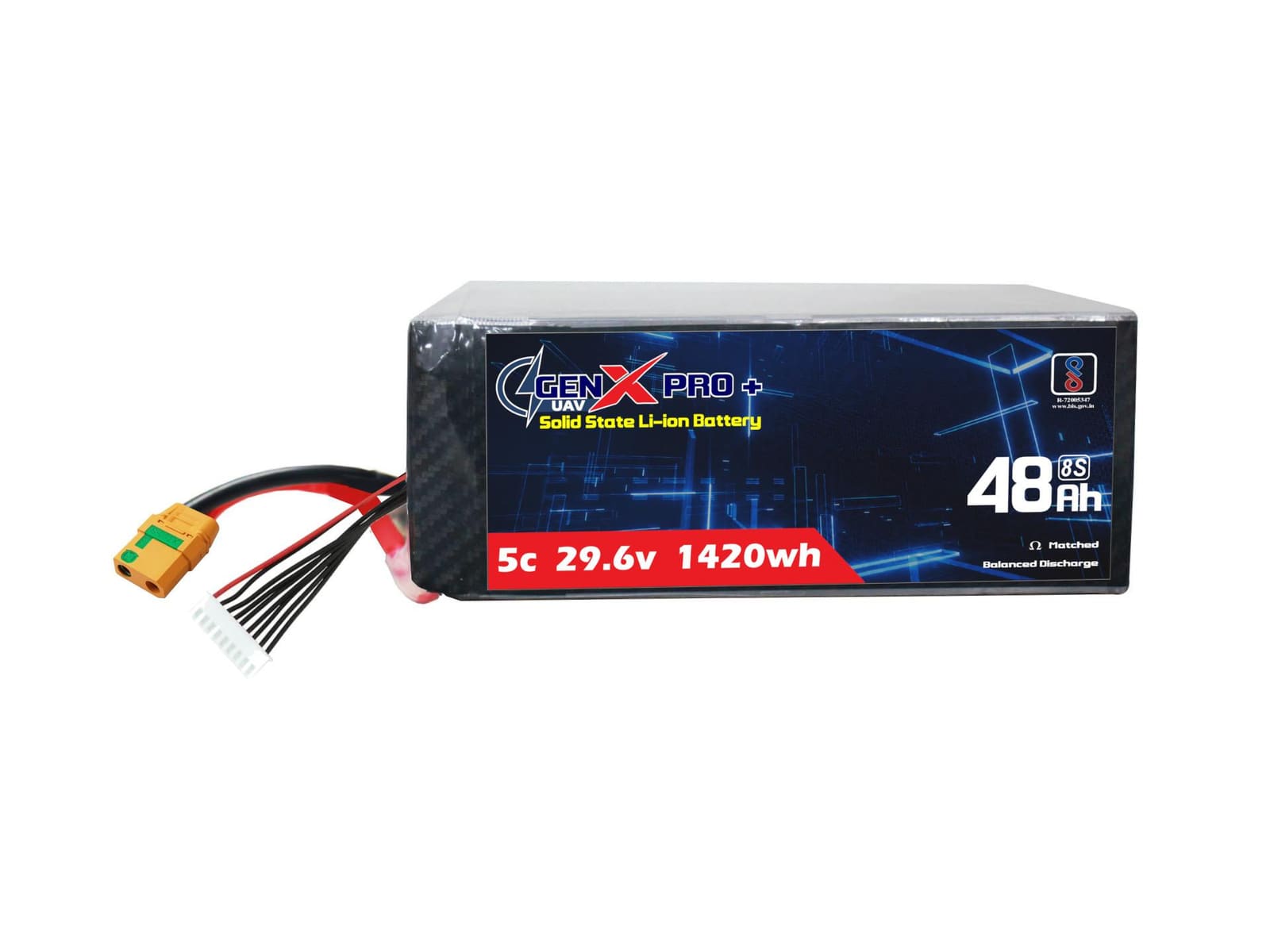 29.6V · 8S · 48000mAh · 5C — GenX Pro+ · Solid-State Series UAV battery pack
