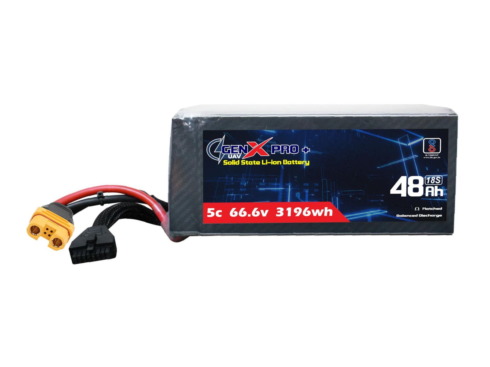 66.6V · 18S · 48000mAh · 5C — GenX Pro+ · Solid-State Series UAV battery pack