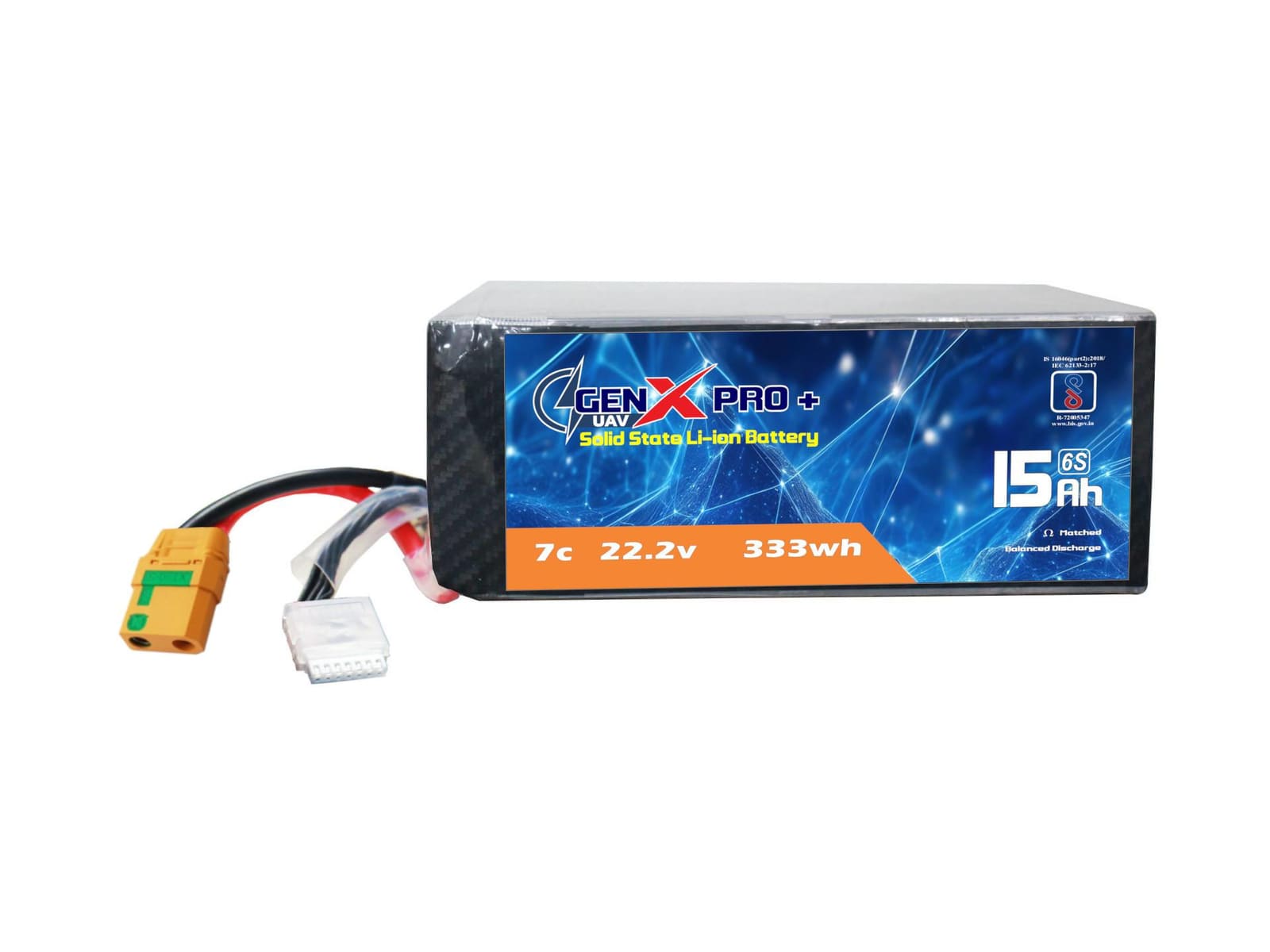 22.2V · 6S · 15000mAh · 7C — GenX Pro+ · Solid-State Series UAV battery pack