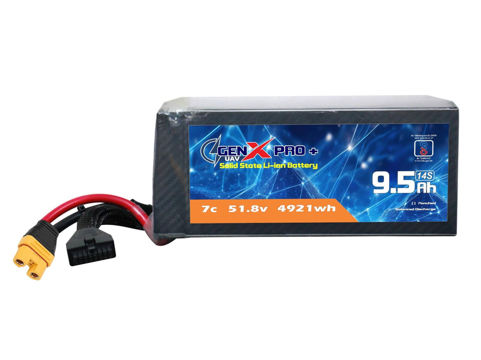 51.8V · 14S · 9500mAh · 7C — GenX Pro+ · Solid-State Series UAV battery pack