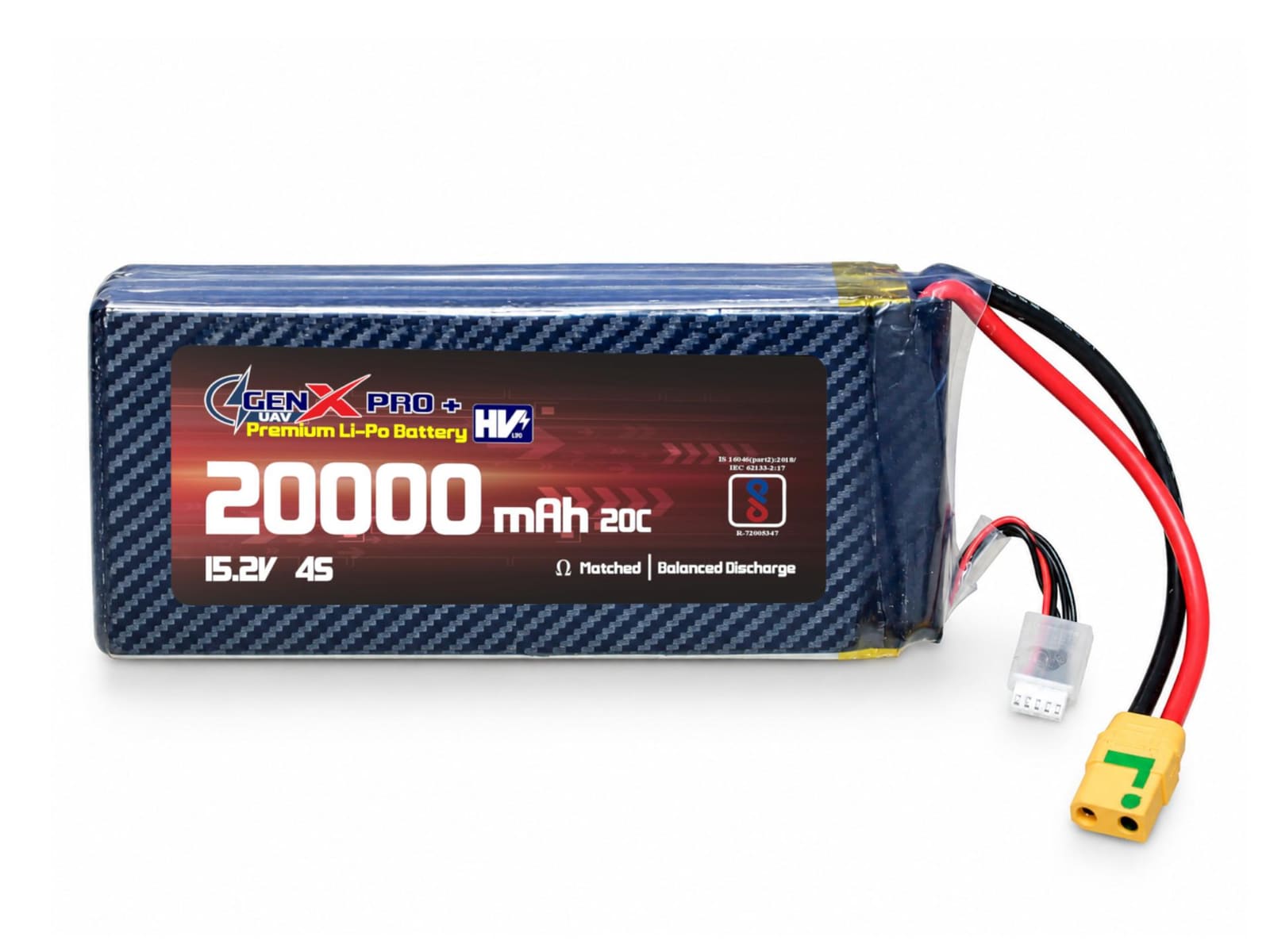 15.2V · 4S · 20000mAh · 40C — GenX LiPo Series UAV battery pack