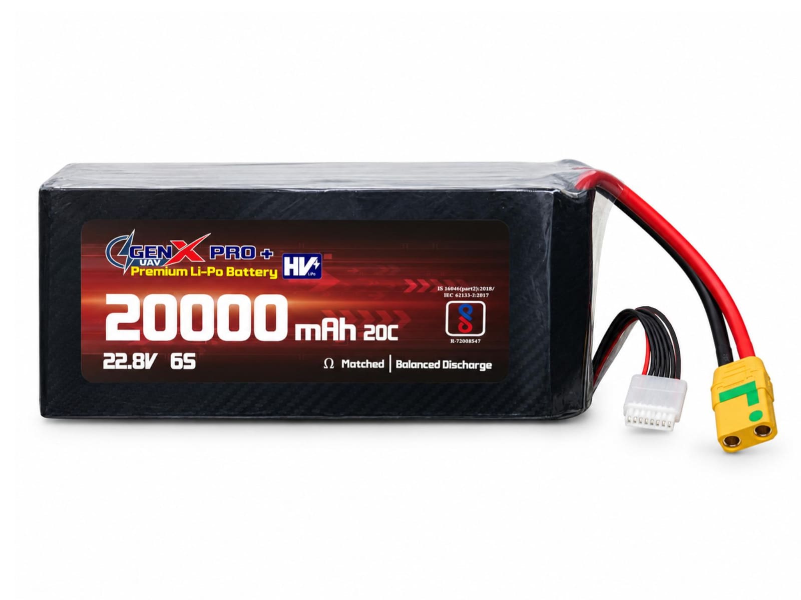 22.8V · 6S · 20000mAh · 40C — GenX LiPo Series UAV battery pack