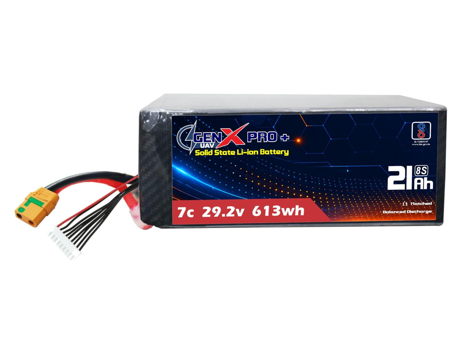 29.6V · 8S · 21000mAh · 7C — GenX Pro+ · Solid-State Series UAV battery pack